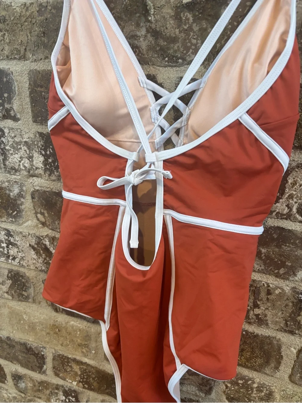 Cupshe Orange One-Piece Swimsuit with White Trim Size M